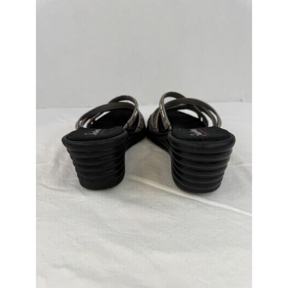 Skechers Womens Pewter Metallic Rhinestone Memory Foam Wedge Sandals Size 9 - Picture 6 of 11